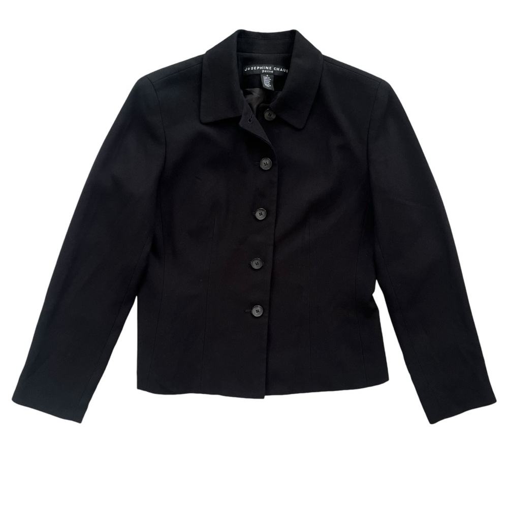 Josephine Chaus Women’s 4 Petite Black Button Front Shoulder Pads, Blazer Jacket